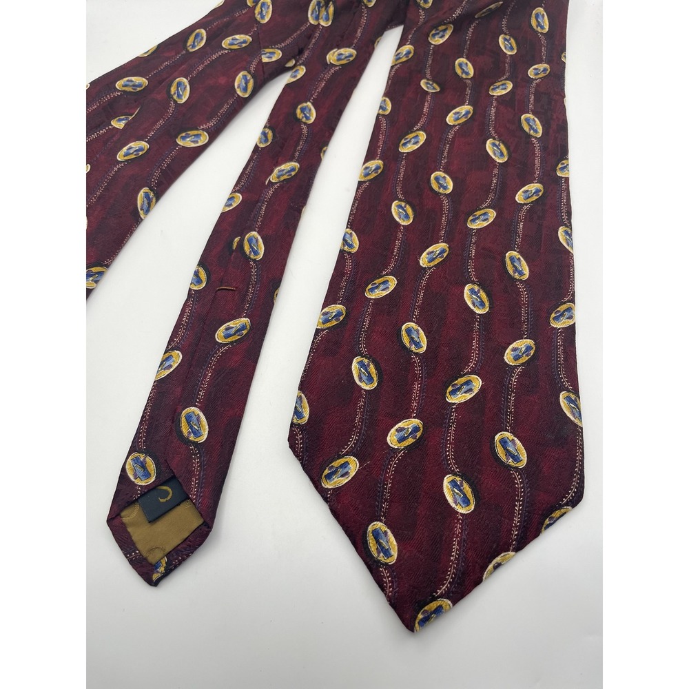 Robert Talbott Studio Mens Silk Tie Burgundy Blue Gold Medallion Hand Sewn USA